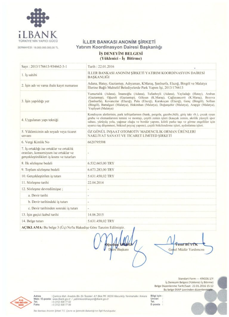 ILLER-BANKASI-YATIRIM-KOORDINASYON-DAIRESI-ADANA-HATAY-ANTEP-ADIYAMAN-MARAS-...-PARK-YAPIM-ISI